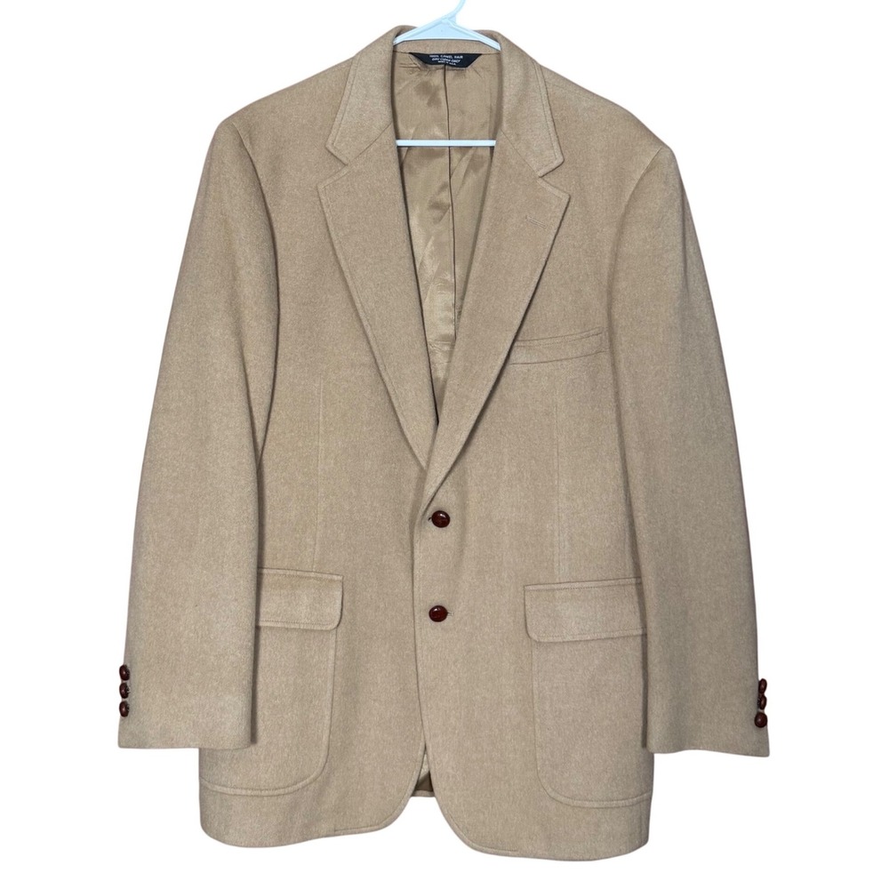 VTG 100% Camel‎ Hair Blazer Sport Coat Tan USA 48R Professor Halloween Grandpa